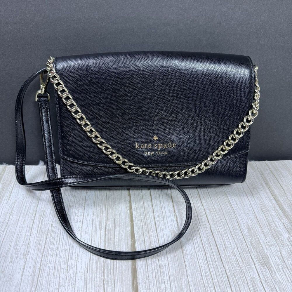 Kate Spade New York Black Shoulder Bag Gold Chain Logo Accent